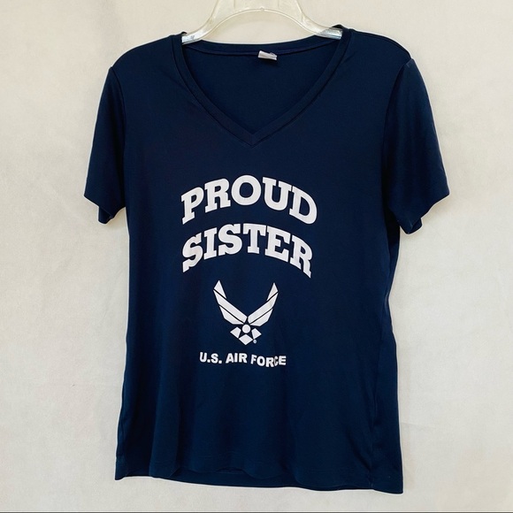 Sport Tek Proud Sister US Air Force Blue V-Neck Tee T-shirt - Picture 1 of 9